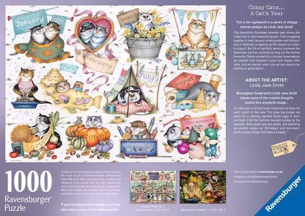 Ravensburger Linda Jane Smith Vintage No. 18 Crazy Cats A Cat's Year 1000 Piece Puzzle image 2