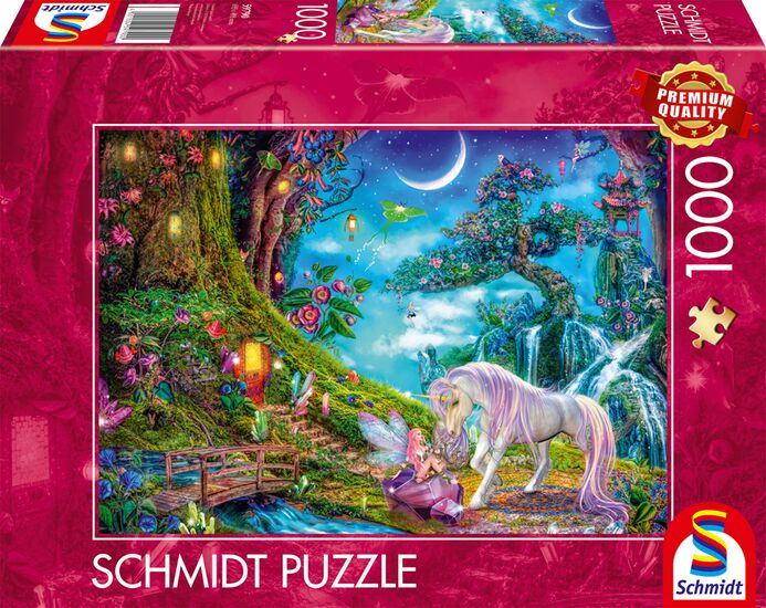 Schmidt Aimee Stewart Unicorn and Elf Among The Tall Timbers 1000 Piece Puzzle image 0