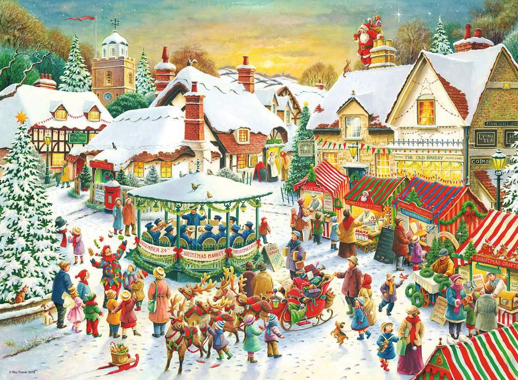 Ravensburger Christmas Collection No.1, Christmas Market & Santa's Christmas Supper 2x500Pc Puzzle image 1