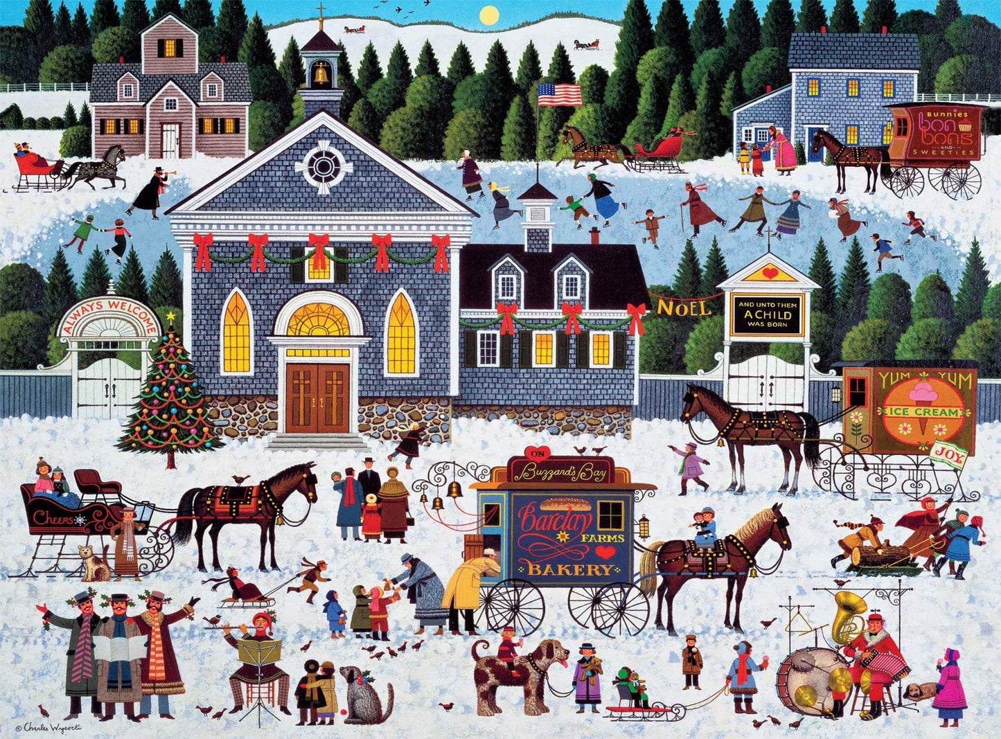 Buffalo Charles Wysocki Churchyard Christmas 1000 Piece Puzzle image 1