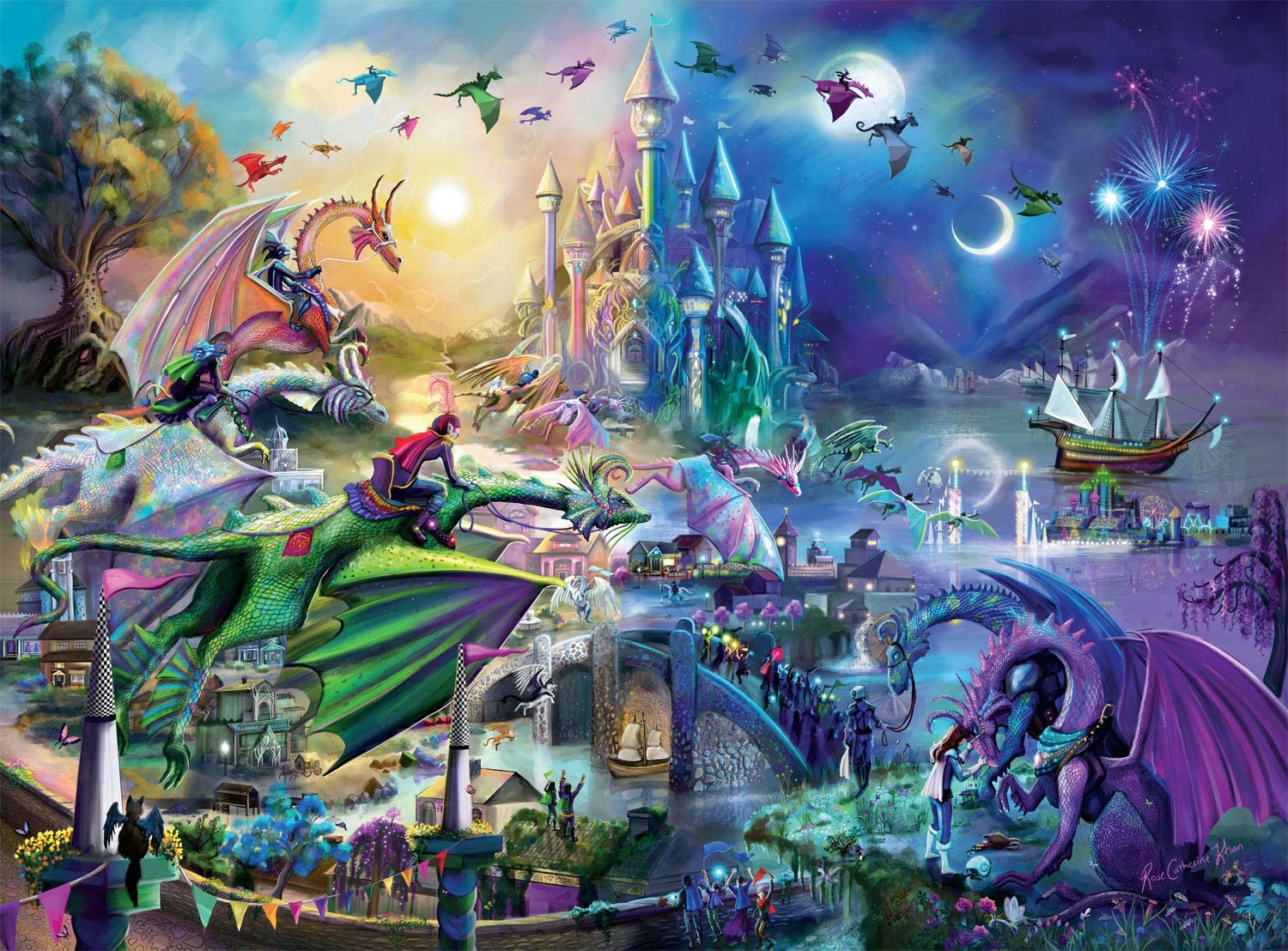 Buffalo Games Night & Day Dragon Race Into the Night 1000 Piece Puzzle image 1