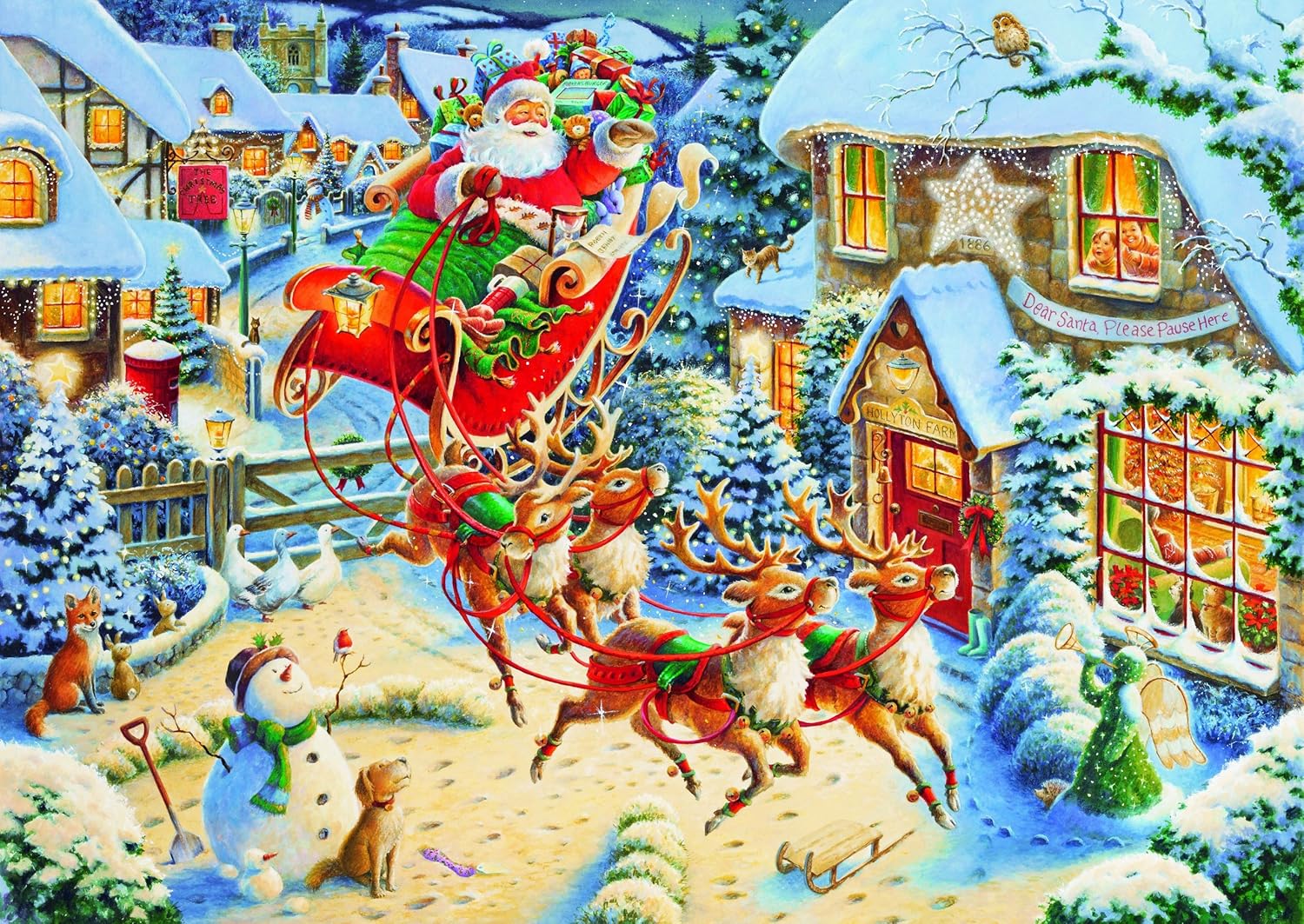 Ravensburger Christmas Limited Edition 2010 Roy Trower Santa's Flying Visit 1000 Piece Puzzle image 1