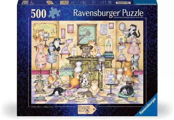 Ravenburger Linda Jane Smith Vintage No. 17 Crazy Cats Tabby & Co 500 Piece Puzzle image 0