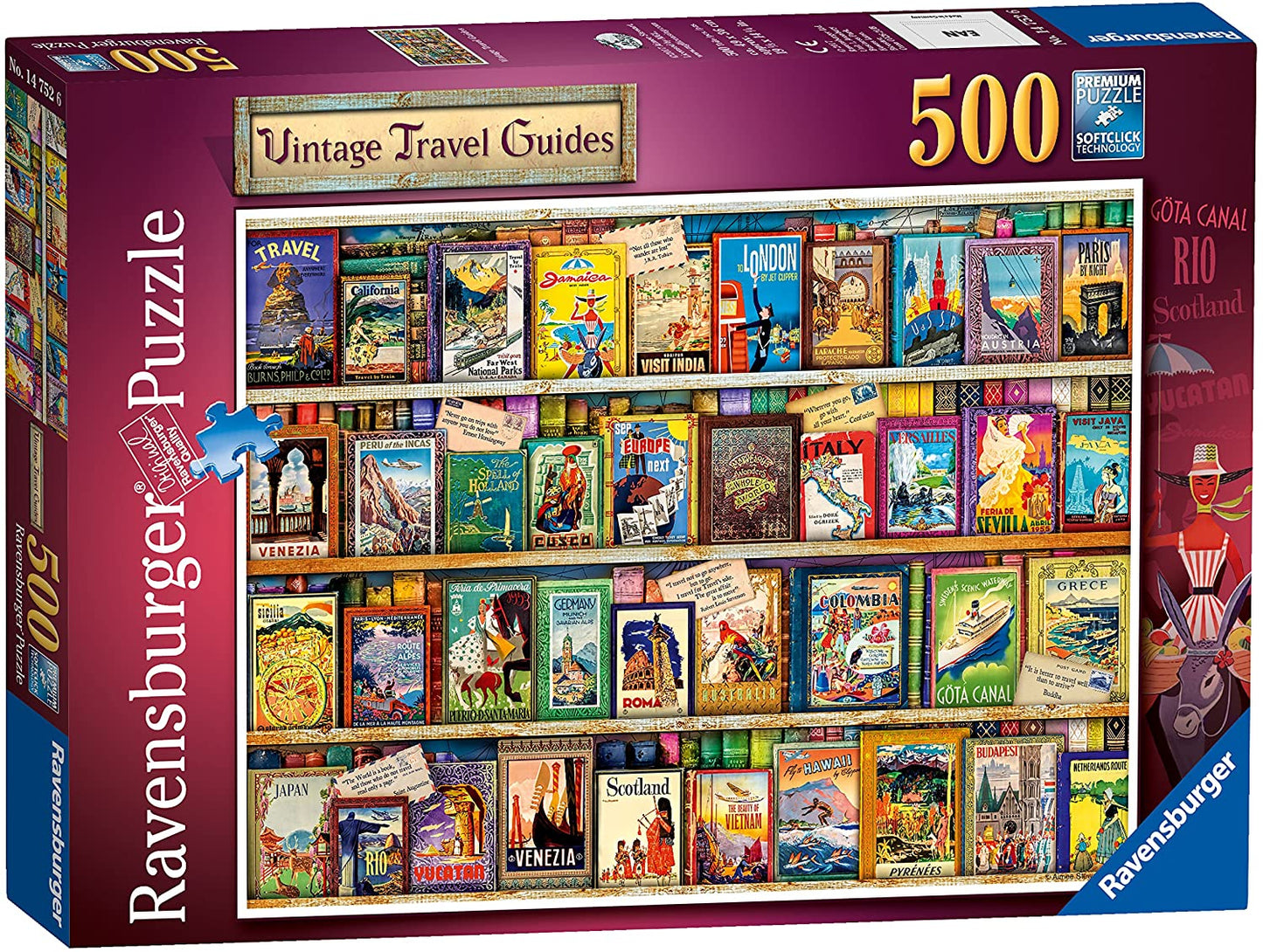 Ravensburger Aimee Stewart Vintage Travel Guides 500 Piece Puzzle image 0