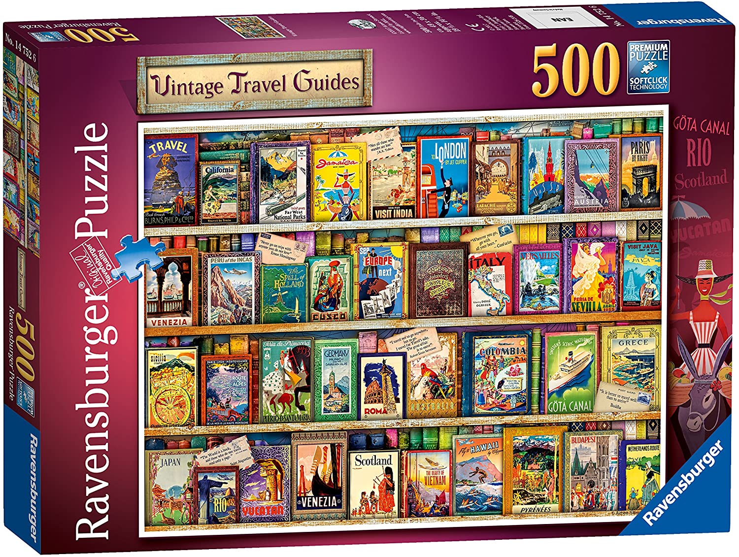 Ravensburger Aimee Stewart Vintage Travel Guides 500 Piece Puzzle image 0
