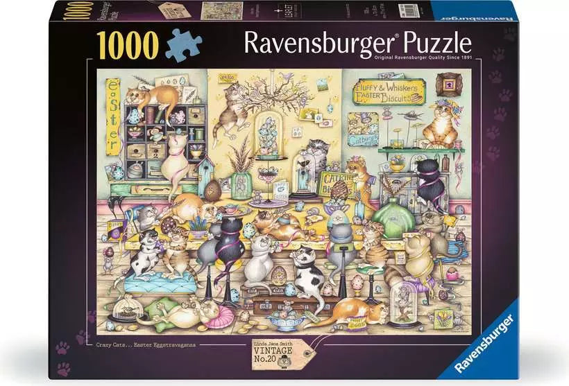 Ravensburger Linda Jane Smith Vintage No. 20 Crazy Cats Easter Eggstravaganza 1000 Piece Puzzle image 0