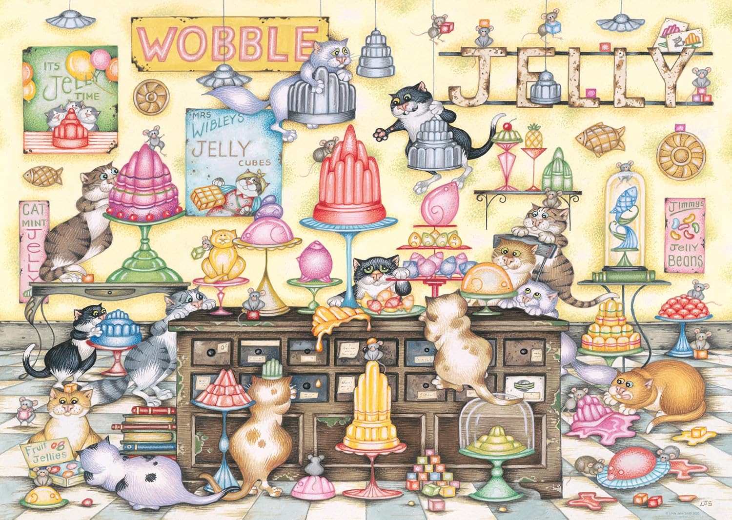 Ravensburger Linda Jane Smith Vintage No. 19 Crazy Cats Jelly Jamboree 1000 Piece Puzzle image 1
