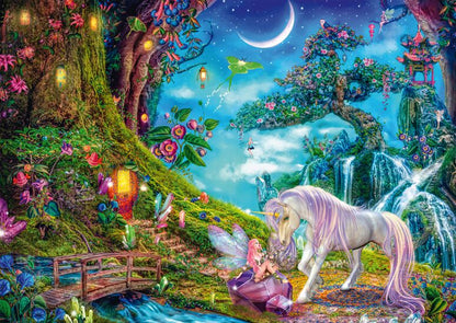 Schmidt Aimee Stewart Unicorn and Elf Among The Tall Timbers 1000 Piece Puzzle image 1