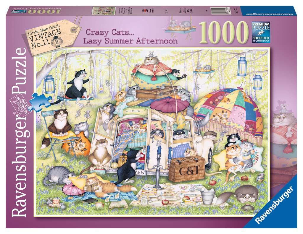 Ravensburger Crazy Cats Lazy Summer Afternoon Vintage No. 11 1000 Piece Puzzle image 0