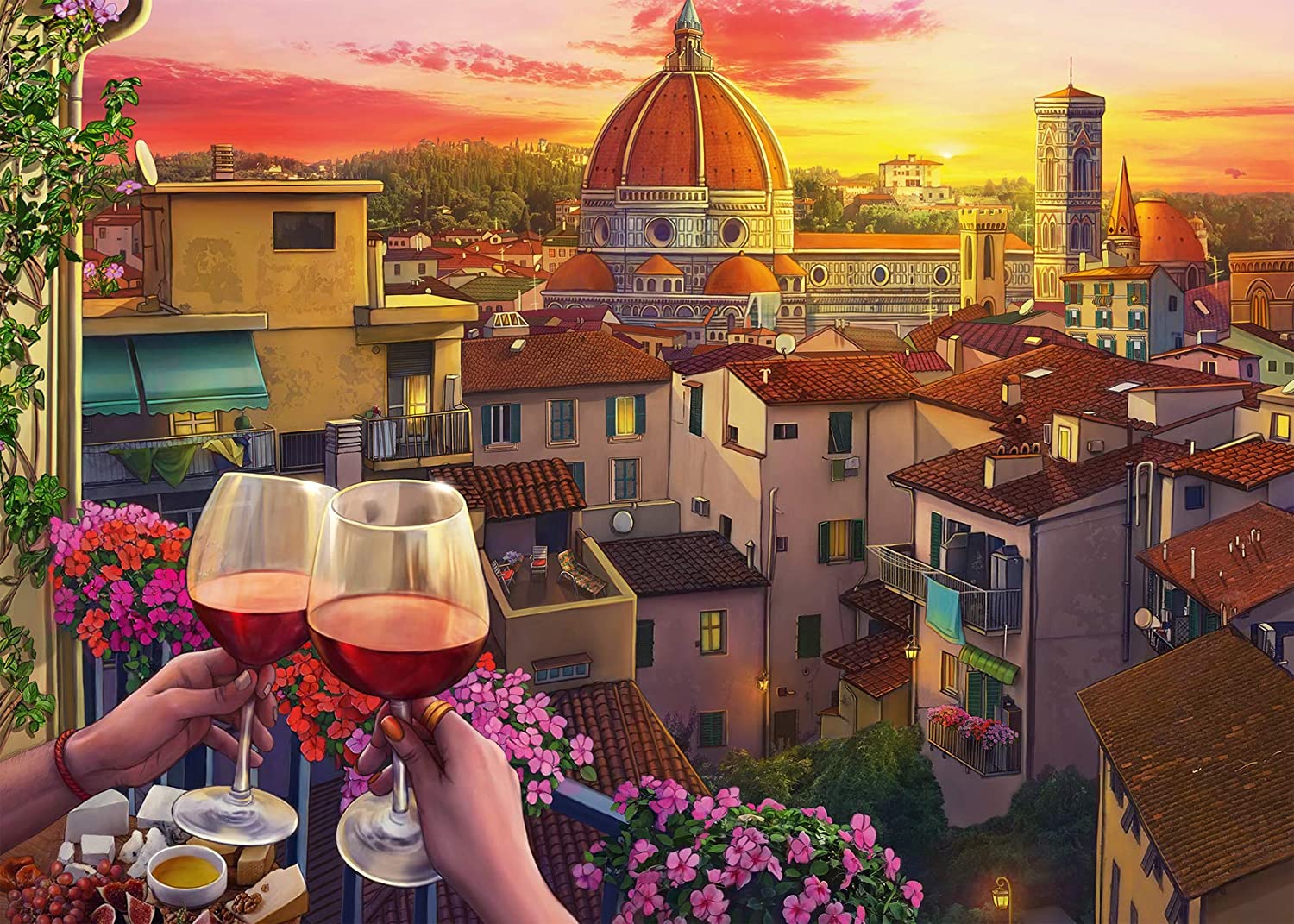 Ravensburger Cozy Wine Terrace 500 Piece Large Format Puzzle image 1
