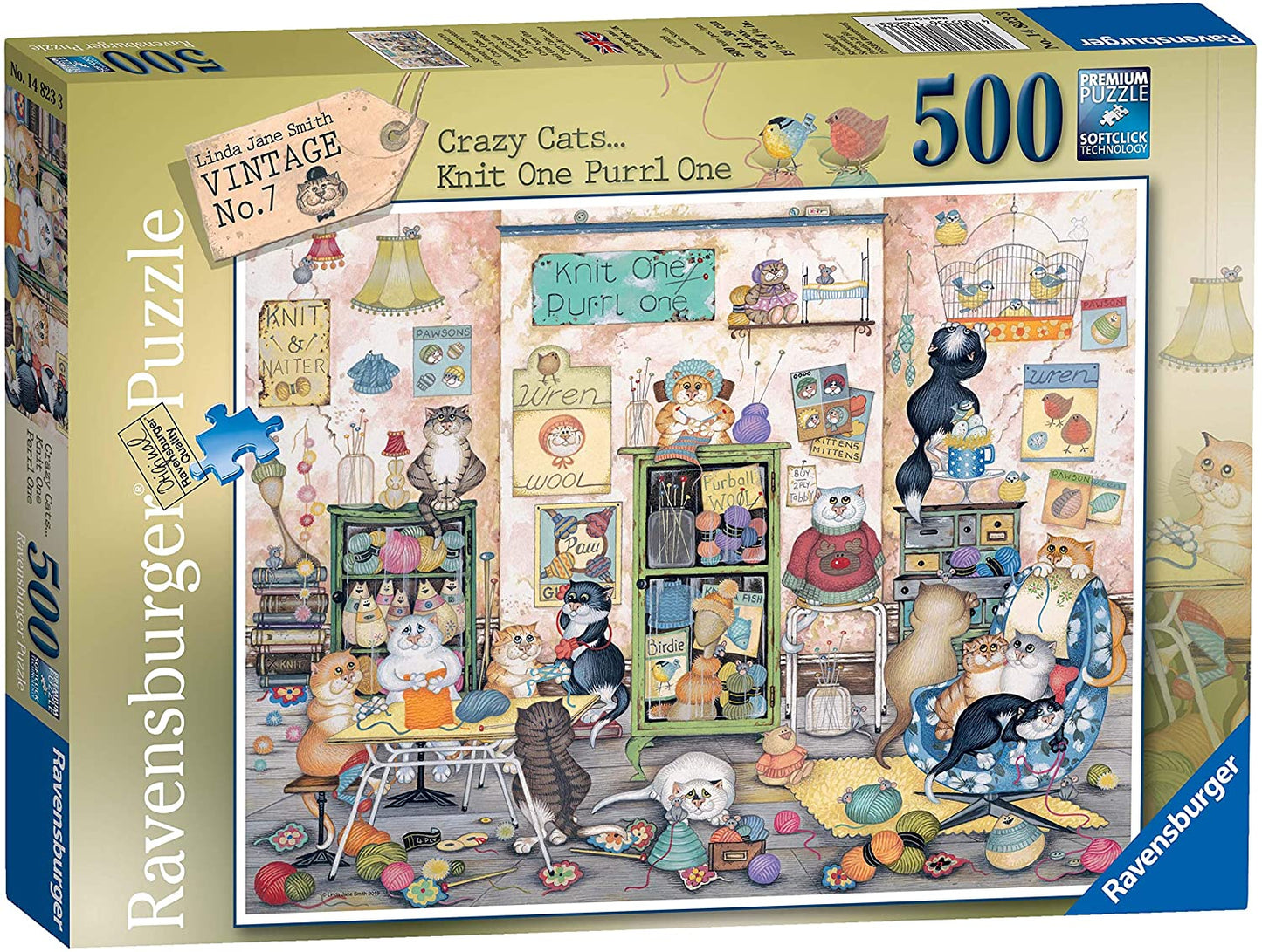 Ravensburger Crazy Cats Knit One Furrl One Vintage No.7 500 Piece Puzzle image 0
