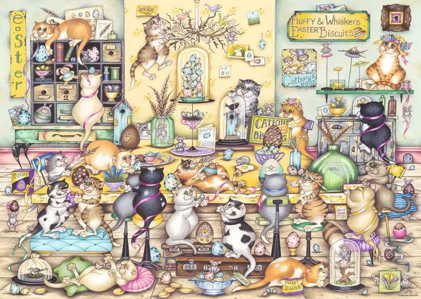 Ravensburger Linda Jane Smith Vintage No. 20 Crazy Cats Easter Eggstravaganza 1000 Piece Puzzle image 1
