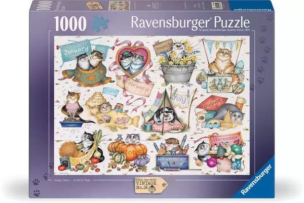 Ravensburger Linda Jane Smith Vintage No. 18 Crazy Cats A Cat's Year 1000 Piece Puzzle